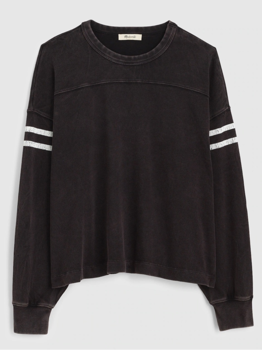 Madewell Archie Varsity Black Long-Sleeve Tee with White Sleeve Stripes NZ369 L